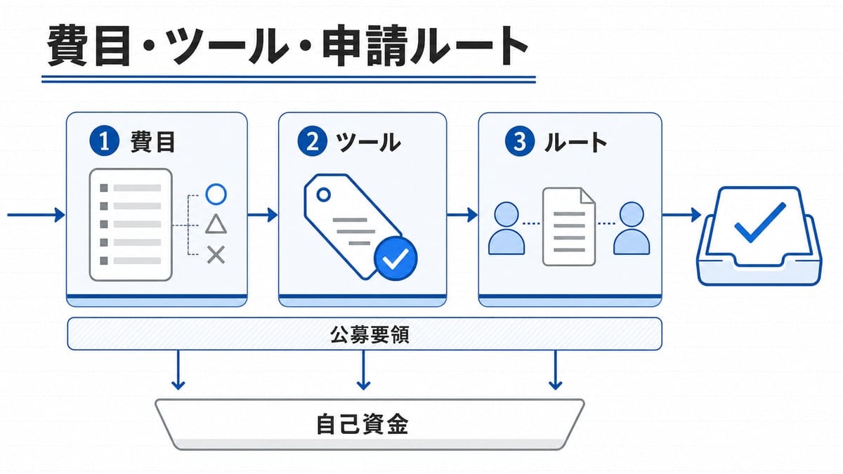 3枚のゲートカードが横に並び、すべてを通過した線が補助対象の受け皿へ、外れた線が別の受け皿へ落ちる構成の図解。