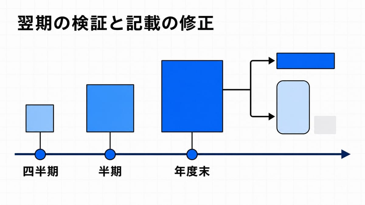 時間軸上の3つの検証地点から大きさの異なる矩形が伸び、右端で2本に分岐する流れ図